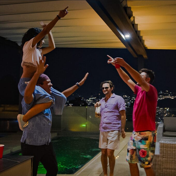 group having fun at night